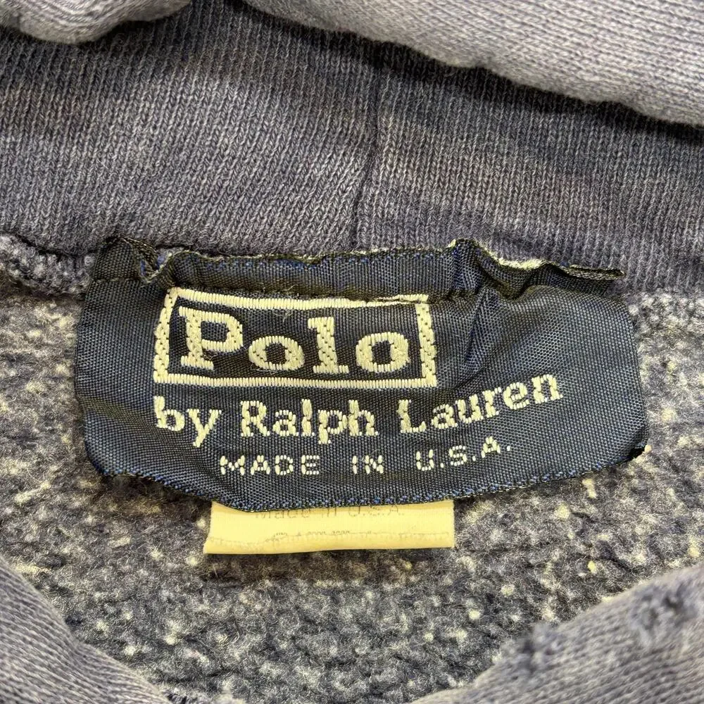 Vintage Made USA Polo Ralph Lauren Hoodie Large Navy Embroidered Big Pony Pouch